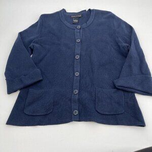 Elena Solano Cardigan Sweater M Womens Navy Blue Button Front Casual Pockets